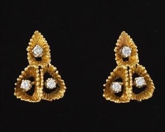 Ladies Vintage Gold and Diamond Pair of Earrings 