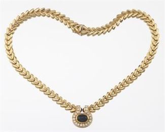 Ladies Vintage Gold, Natural Blue Sapphire and Diamond Necklace