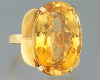 Ladiess Vintage Gold and Amber Citrine Cocktail Ring 