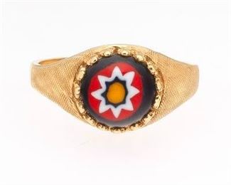 Ladies Vintage Gold and Millefiori Murano Glass Ring 