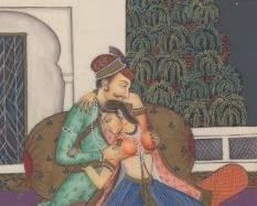 Mughal Painting Of Two Lovers in A Courtyard 