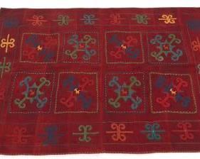 Near Antique Very Fine Hand Knotted Uzbek Sumak Carpet, ca. 1940s 