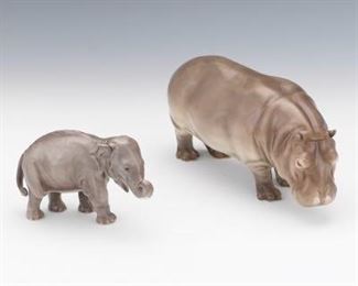 Nymphenburg Porcelain Hippopotamus and Elephant