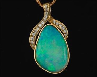 Opal and Diamond Pendant on Chain 