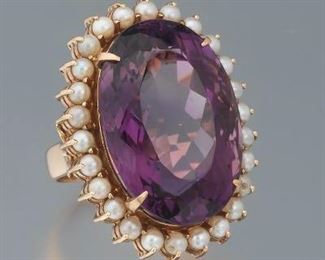 Oversize Amethyst and Pearl Ring 