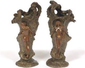 Pair of Carl Kauba Art Nouveau Bronze Vases