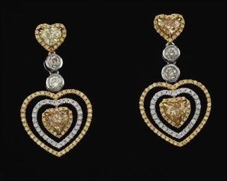 Pair of Diamond Heart Drop Pendant Earrings