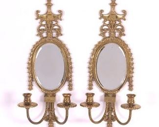 Pair of Glo Mar Brass Mirrored Wall Sconces