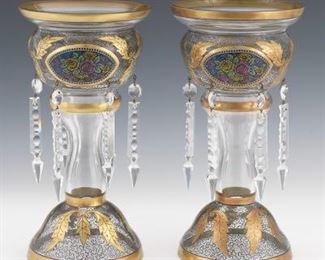 Pair of Painted Glass Lustres