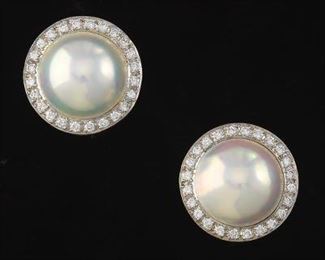 Pair of SPARK Mabe Pearl and Diamond Earrings 