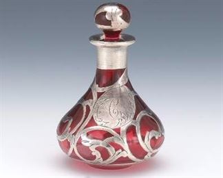 Perfume Bottle with Silver Overlay