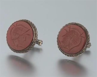 Peruza Florence Italian Silver and Carved Carnelian Pair of Cufflinks 