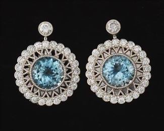 Platinum, Aquamarine, and Diamond Earrings 