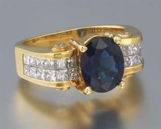 Sapphire, Diamond Gold Ring 