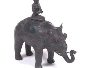 SouthEastern Asian Patinated Bronze Sculpture of Buddha on Elephant 