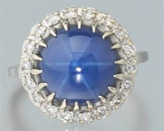 Star Sapphire and Diamond Ring 