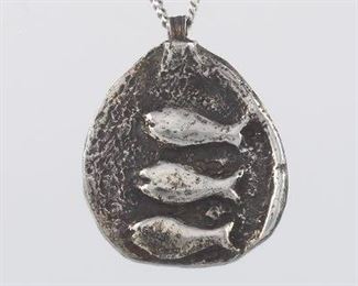 Sterling Silver FAH Spiritual Triple Fish Pendant on Chain 