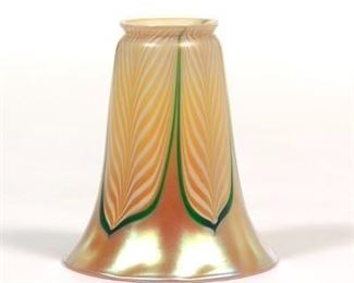 Steuben Gold Aurene Pulled Feather Glass Lamp Shade 