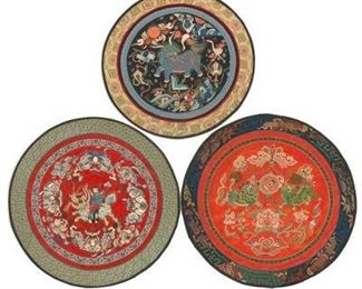 Three Chinese Silk Embroidered Badges 