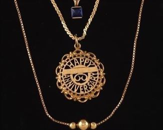 Three Ladies Gold and Blue Sapphire Chains with Pendants 