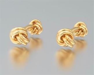 Tiffany Co. 18k Gold Love Knot Pair of Cufflinks, Presentation Box 