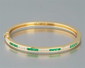 Tiffany Co Diamond and Emerald Bangle Bracelet 