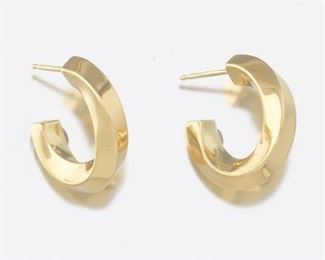 Tiffany Co. Pair of Italian Gold Twisted Hoop Earrings 