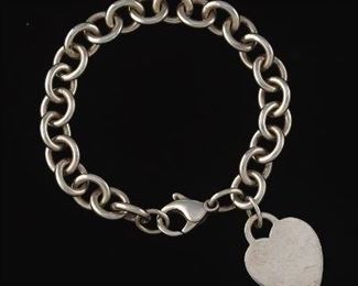 Tiffany Co. Sterling Silver Link Bracelet with Heart Charm 