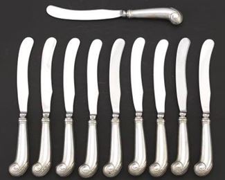 Twelve Stieff Williamsburg Reproduction Sterling Silver Knives 