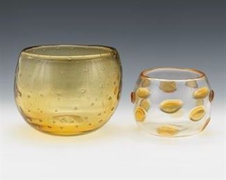 Two Blenko Vintage Amber Glass Bowls