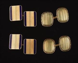 Two Pairs of Gold and Enamel Cufflinks 