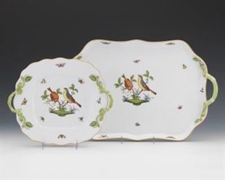 Two Herend Porcelain Platters, Rothschild Birds Pattern