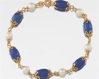 Uno a Erre Gold, Enamel, and Pearl Bracelet 