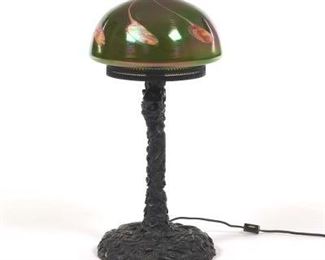 Unusual Asian Style Base with Loetz Style Domed Shade 