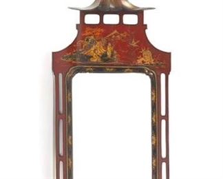 Victorian Chinoiserie Style Craved and Lacquered Wall Mirror, ca. 19th Century 