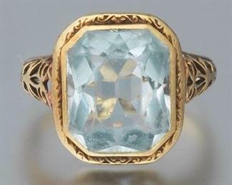 Victorian Gold and Aquamarine Filigree Ring 