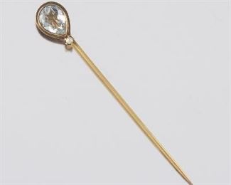 Victorian Gold, Aquamarine and Seed Pearl Stick Pin 