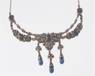 Victorian Gold, Diamond and Sapphire Necklace 