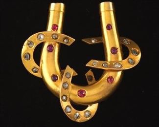 Victorian Gold, Ruby, and Diamond Horseshoe Brooch, ca. 1890 