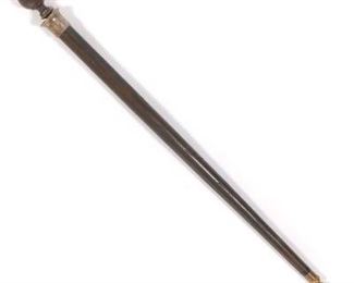 Victorian Impressive Walnut, Ebony and Silvered Brass Walking Stick with Concealed Stiletto, by Pinder Bros., Sheffield 