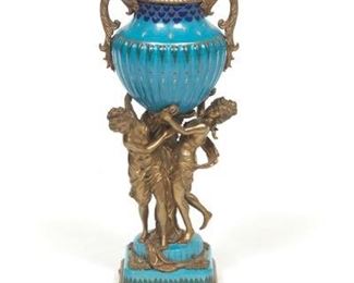 Victorian Style Glazed Porcelain and Brass Figural Vase, by Wong Lee