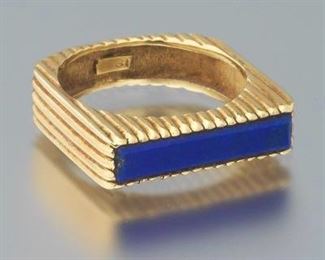 Vintage 18K Gold and Lapis Lazuli Saddle Ring 