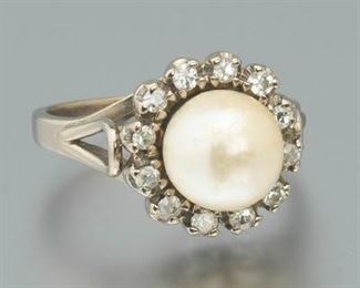 Vintage Gold, Diamond, and Pearl Ring 