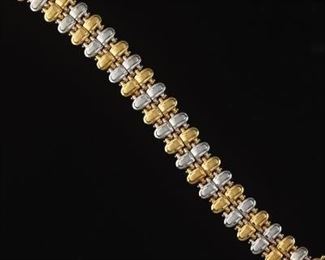 Vintage TwoTone Gold Textured Lapis Bracelet 