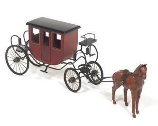 Williamsburg Colonial Style Carriage and Leather Sculpture Horse by Byers 