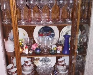 Beautiful antique Oak display cabinet with curved glass... ... packed with goodies 
