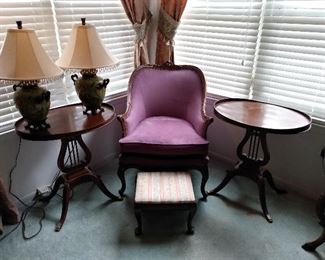 Matching lyre footed side tables