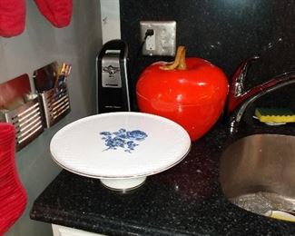 Great porcelain cake stand and LARGE apple tureen