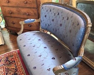 Lovely soft blue custom upholstered settee