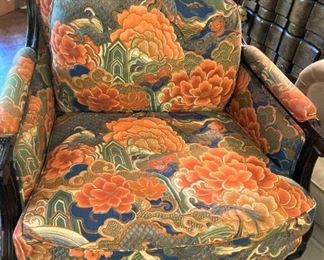 One of two custom upholstered chairs